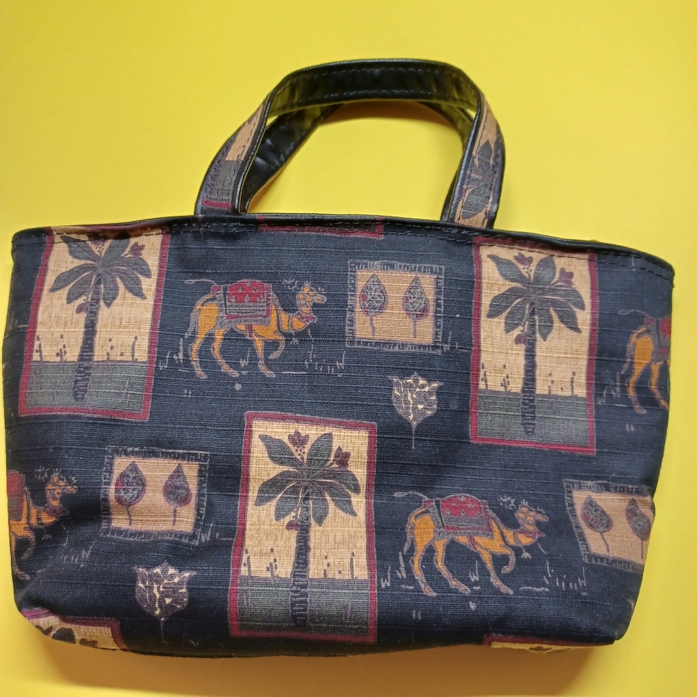 Camel and Palm tree print small bag black and brown with small handles